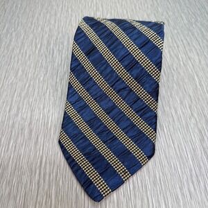 Robert Talbott Omaggio Silk Tie Blue Gold Stripe Made USA Business
